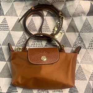 NEW Longchamp Le Pliage XS Crossbody Bag - Brown Leather Trim ✅